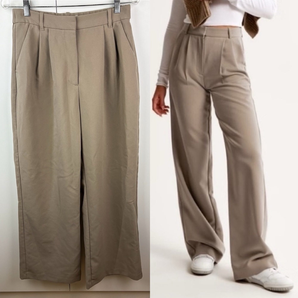 Abercrombie & Fitch Women's Wide-Leg Khaki Trousers